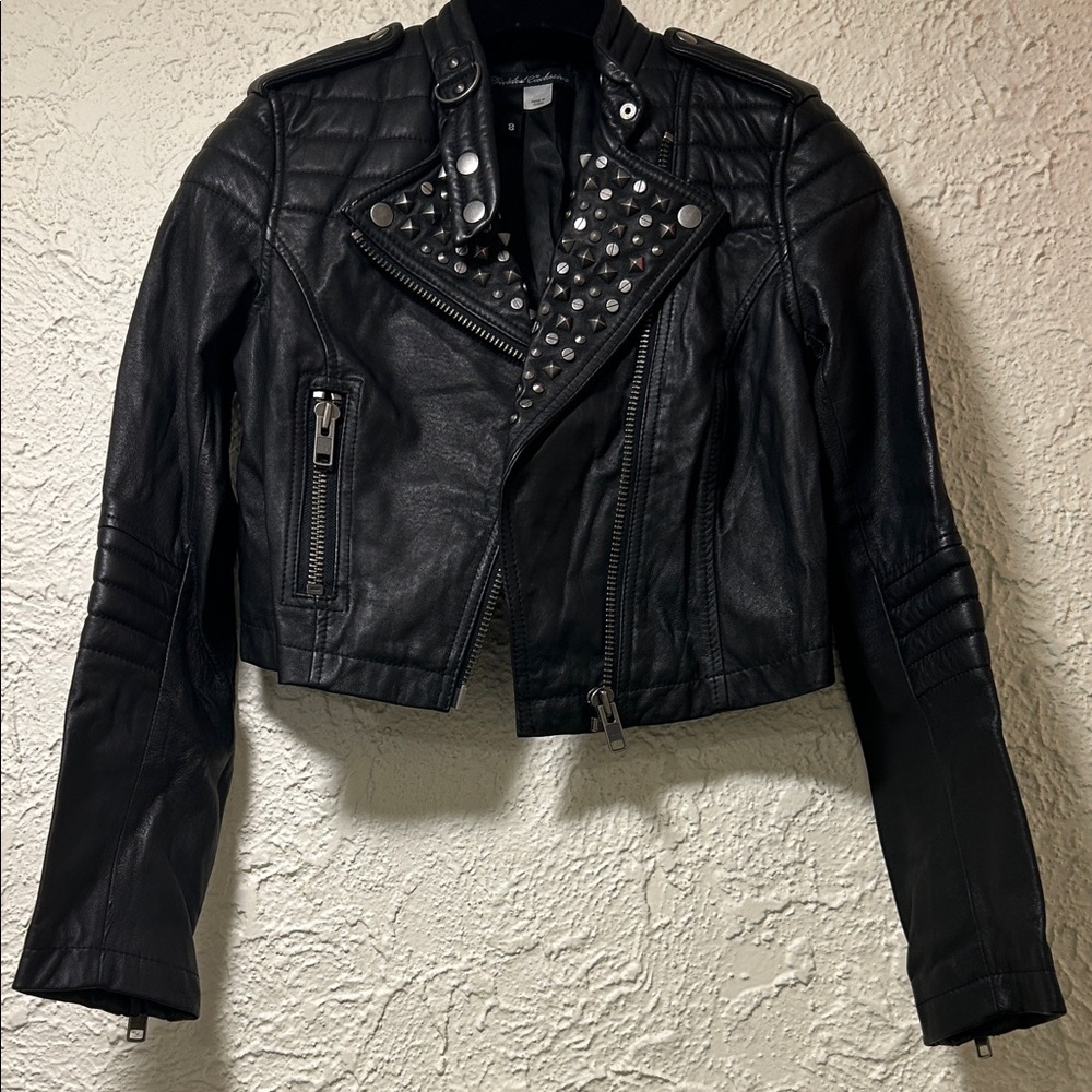 Women’s RARE SOLD OUT H&M Divided EXCLUSIVE Studded Black Leather Moto Jacket